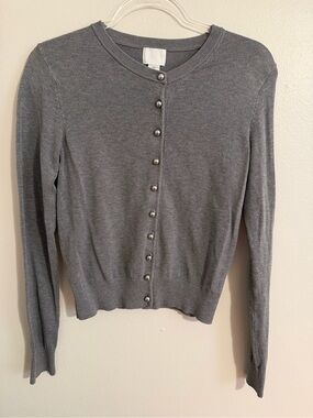 H&M Grey Crewneck Cardigan with Silver Buttons (size small)